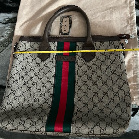 Gucci  Beige Monogram Tote with Green-Red Web Stripe- strap included. - Picture 7 of 7